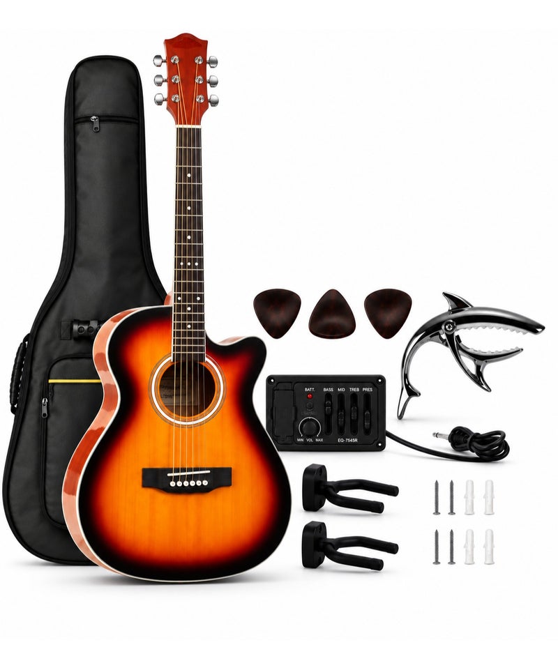 MegArya Cutaway Acoustic Guitar 6 String with Separate EQ Control System, Gig Bag, Capo, 3 Picks, Cable & Wall Hangers, Guitar Set for Beginners, Students & Home Practice - Image 1