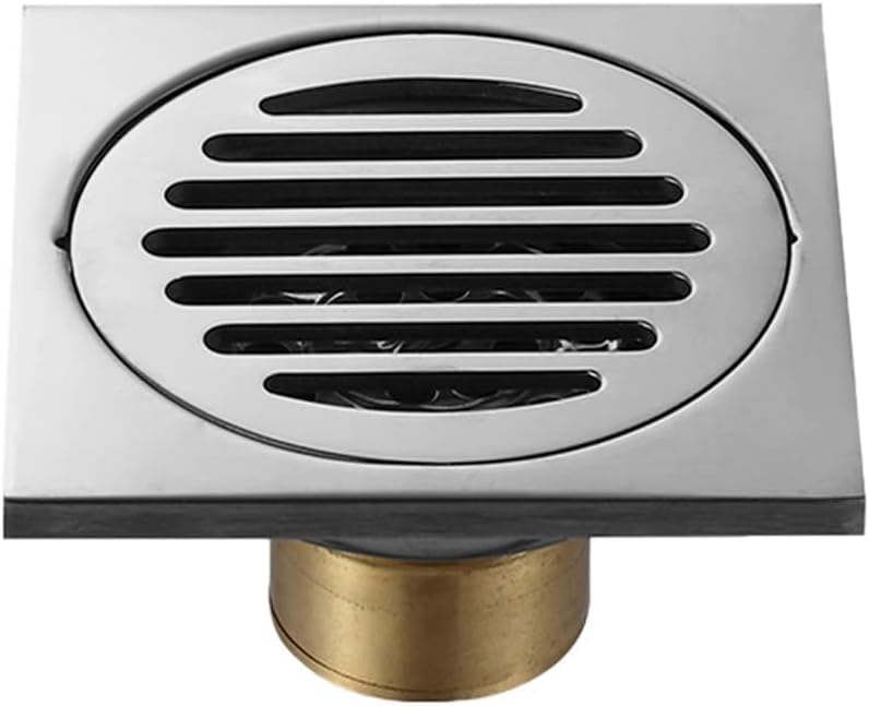 KASTWAVE 4" Square Shower Drain, Stainless Steel Floor Drain with Removable Cover Grate and Hair Strainer, Prevent Odor from Entering Through The Drain, for Kitchen Balcony Garage - Image 1