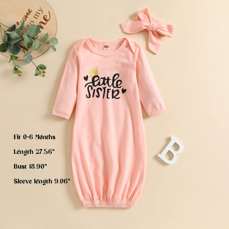 AMAWMW Newborn Baby Girl Little Sister Sleeper Gown Stripe Long Sleeve Nightgown Pajamas Gifts Stuff Essential Outfit - Image 2
