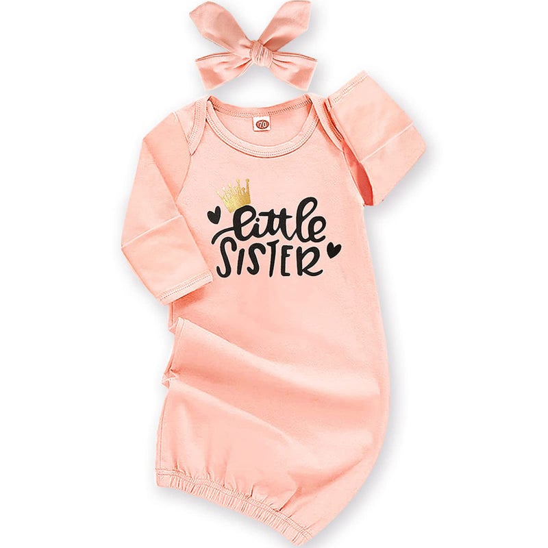 AMAWMW Newborn Baby Girl Little Sister Sleeper Gown Stripe Long Sleeve Nightgown Pajamas Gifts Stuff Essential Outfit - Image 1