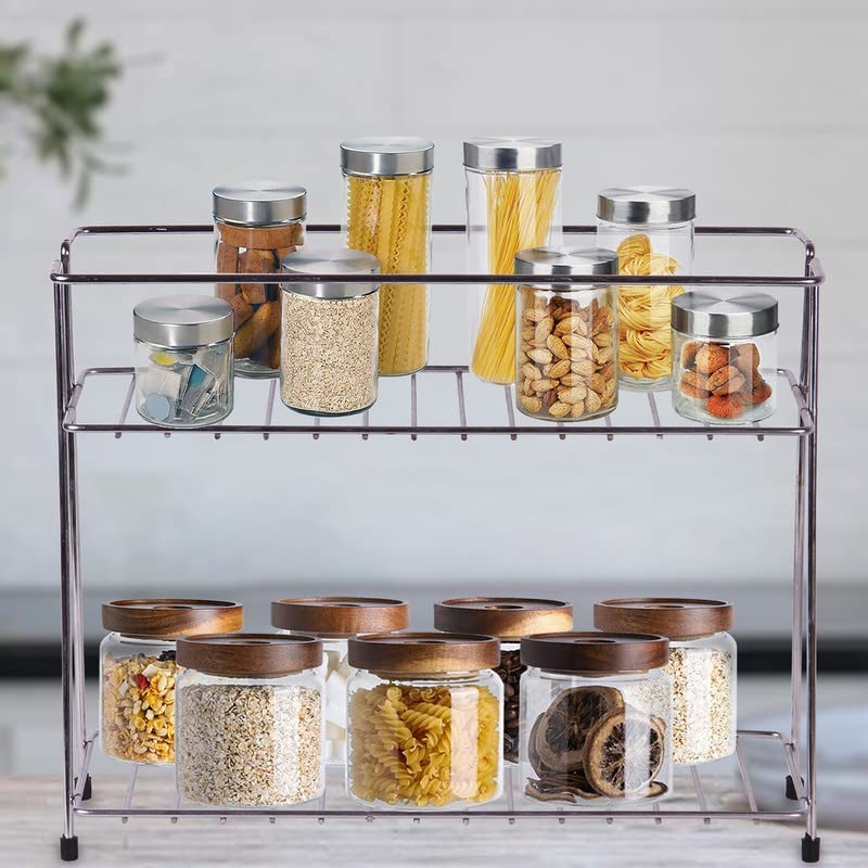 CR18 COLLECTION Big Size Stainless Steel 2 Layer Spice Rack | Modular Kitchen Storage Organizer | Multipurpose Shelf, Silver - Image 4