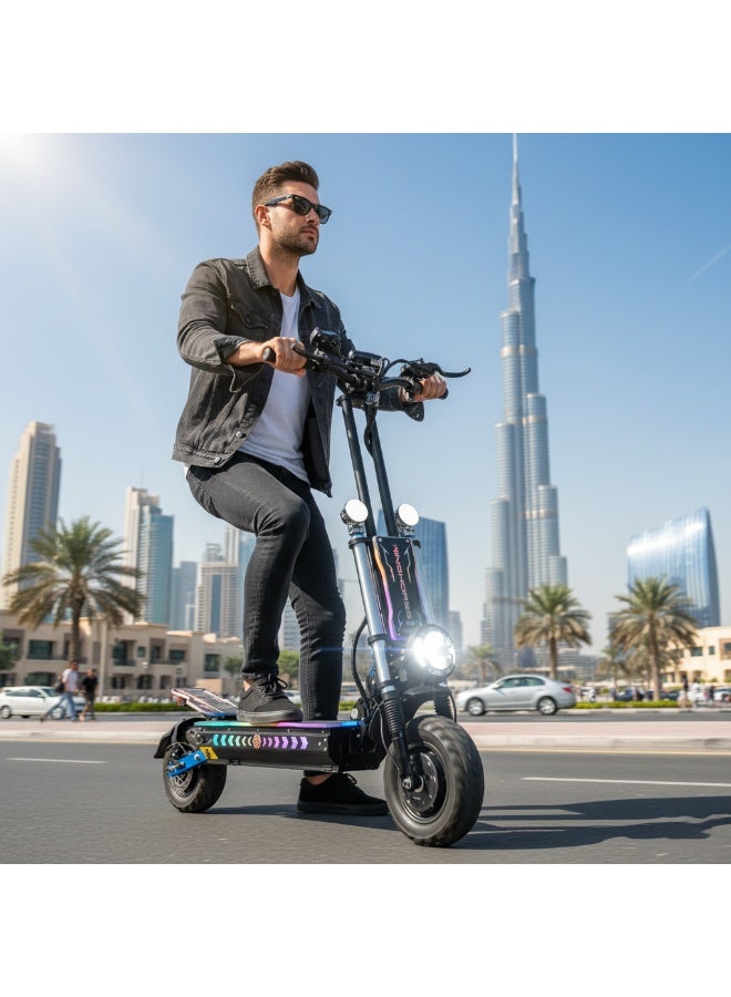 Wind Horse H3 Powerful Electric Scooter 3000W Dual Motor  – 60V 40Ah Battery, 85 KM/H Max Speed, 120 KM Range – 13 Inches Tires, Hydraulic Brakes, Dual Suspension, 3 LED Headlights, Strong Steel Frame, Full Body RGB Lights - Image 2