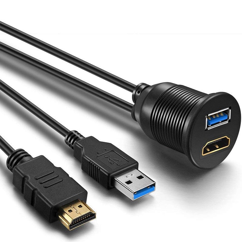 OBVIS â€“ USB3.0 and HDMI Extension Flush Dash Panel Mount Cable for Car Boat Motorcycle (6 Feet) - Image 4