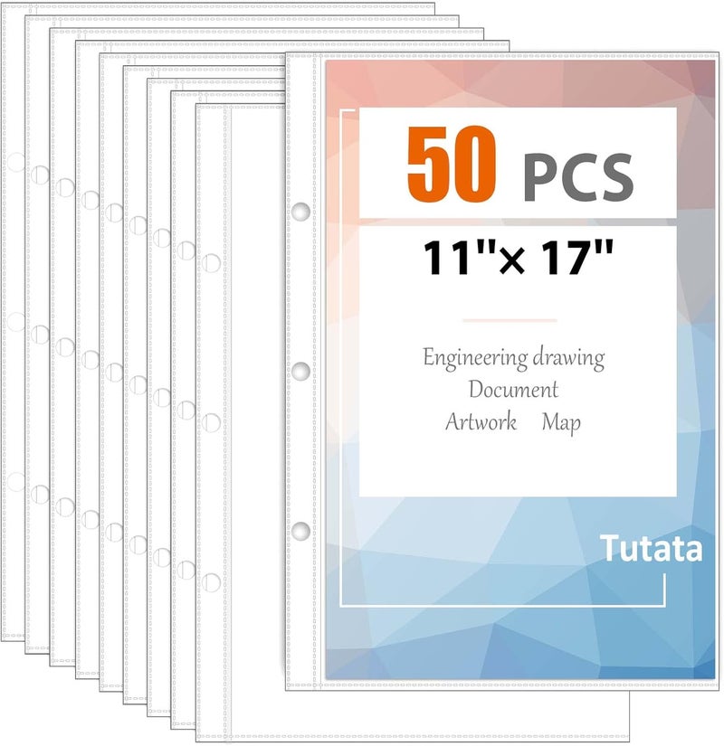 tutata Page Protector for 11x17 Paper, 50 Pack, Tabloid Size Sheet Protectors, 11x17 Binder Sleeves - Image 1