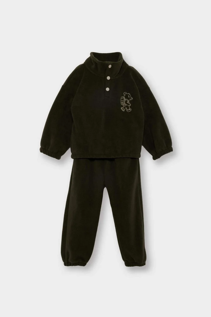 ديفاكتو Baby Boy Fleece Stand Collar Sweatshirt Sweatpants 2 Piece Set