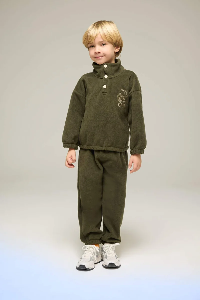 ديفاكتو Baby Boy Fleece Stand Collar Sweatshirt Sweatpants 2 Piece Set