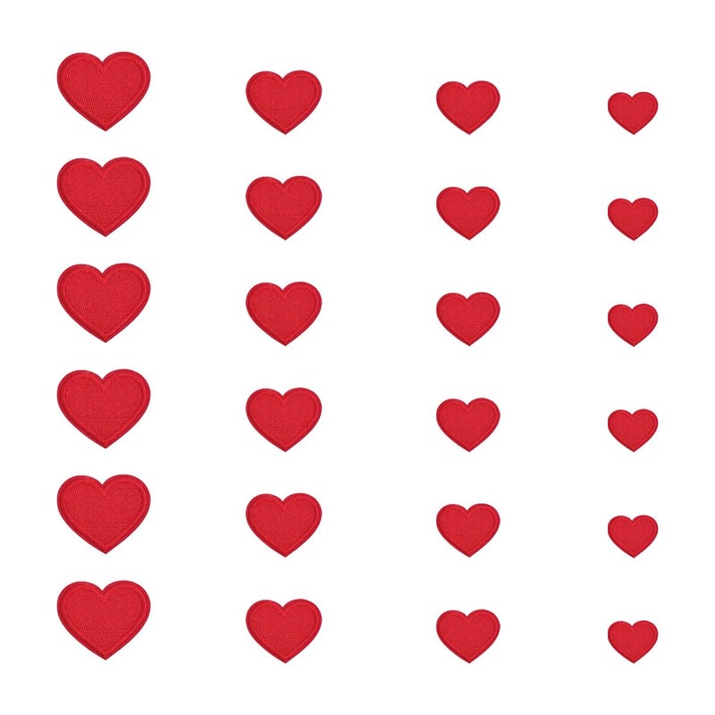 ZYYC 24 Red Heart Shape Iron-on Patches - Tiny to Mini Sizes, Cute Heart Shaped Patches - Image 1