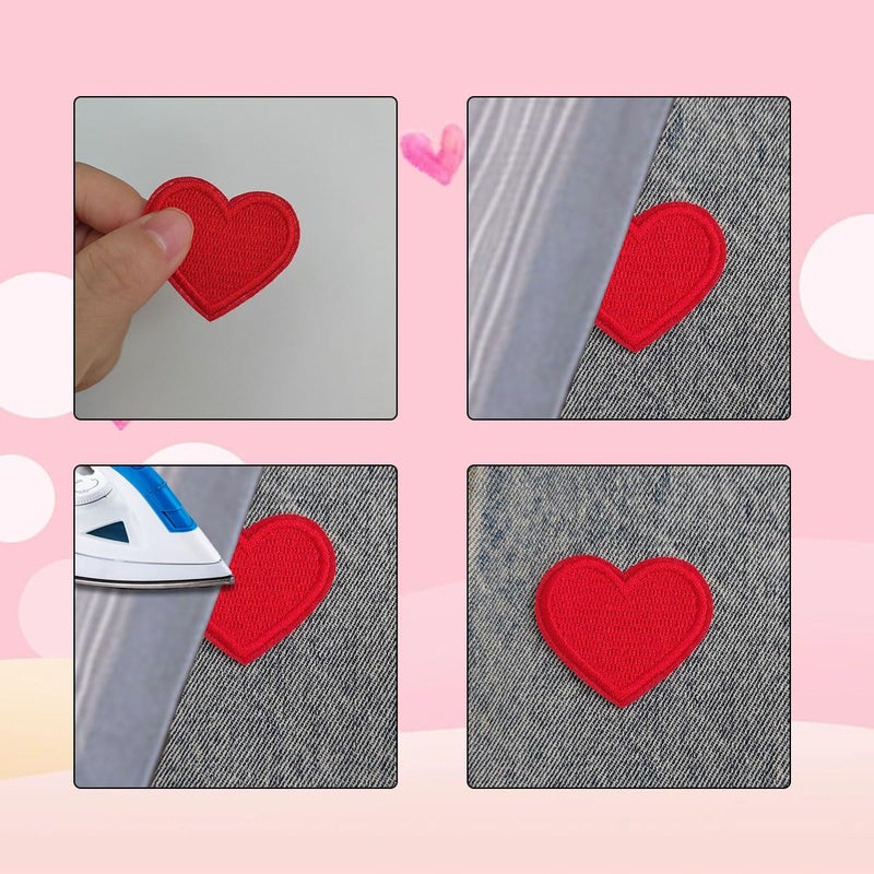 ZYYC 24 Red Heart Shape Iron-on Patches - Tiny to Mini Sizes, Cute Heart Shaped Patches - Image 3