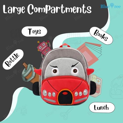 blue tree Cute Boy's and Girl's Plush Kids Bag Full Embroidery Designs Mini Travel Backpack (Tiny Red Car) - Image 4