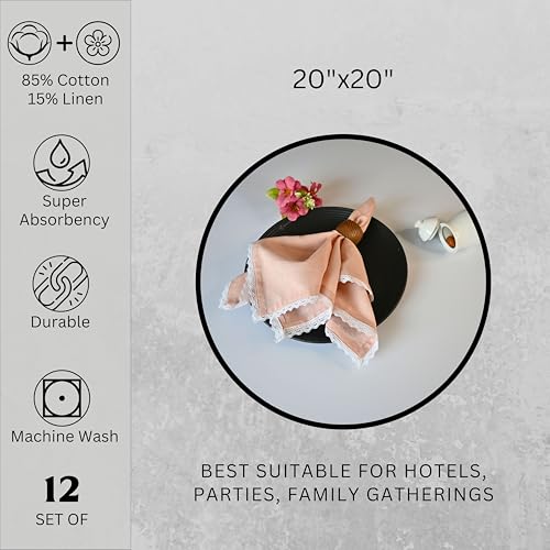 FINGERCRAFT Table Napkins Set of 12 Cotton Linen Blend 20x20 Inches Excellent Absorbency Washable and Reusable, Durable Dinner Napkin for Kitchen, Hotels, Party (Pink, 20"x20") - Image 5