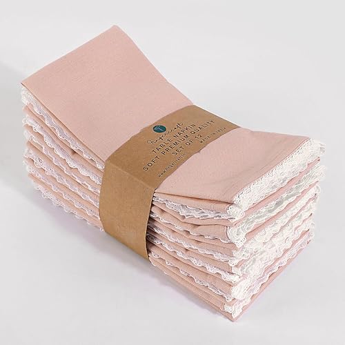FINGERCRAFT Table Napkins Set of 12 Cotton Linen Blend 20x20 Inches Excellent Absorbency Washable and Reusable, Durable Dinner Napkin for Kitchen, Hotels, Party (Pink, 20"x20") - Image 1