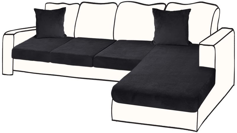 BT.WA Sectional Couch Covers for 4-Piece Seat Cushion Velvet Separate L Shape Couch Cover Stretch Sofa Slipcover with 2 Pieces Pillowcases Furniture Protector (Sofa 3 Seater + 1 Chaise  Black) - Image 1