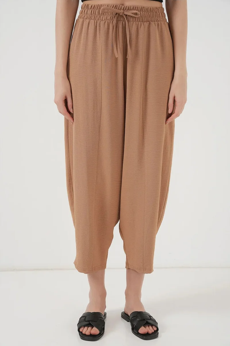 Big Dart Camel Brown BDART Textured Salwar Pants with Drawstring Waist for Women | Best Price UAE