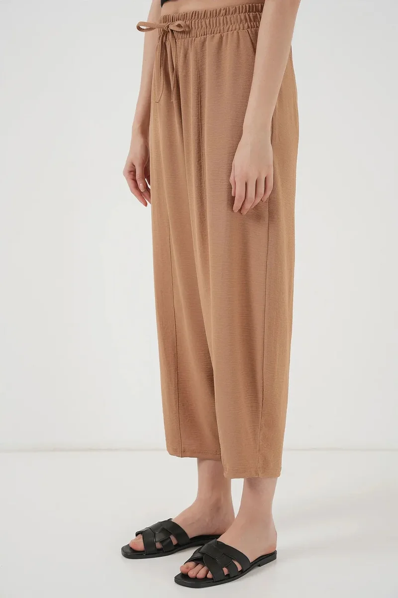 Big Dart Camel Brown BDART Textured Salwar Pants with Drawstring Waist for Women | Best Price UAE