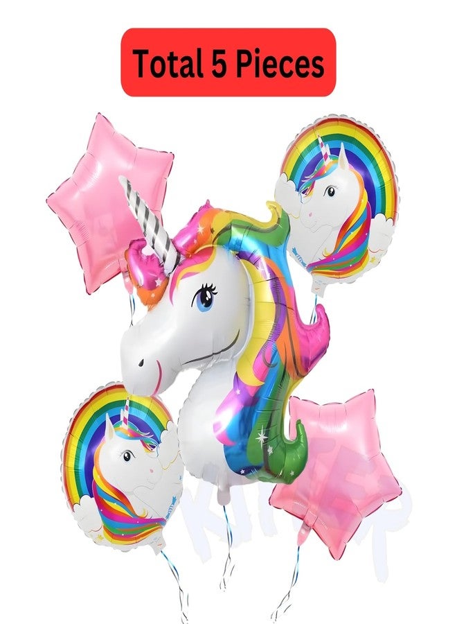 KITTER Unicorn Foil Balloon 5 Pcs Set | Metallic Unicorn Theme Birthday Decoration Items for Girls Boys Kids - Image 3