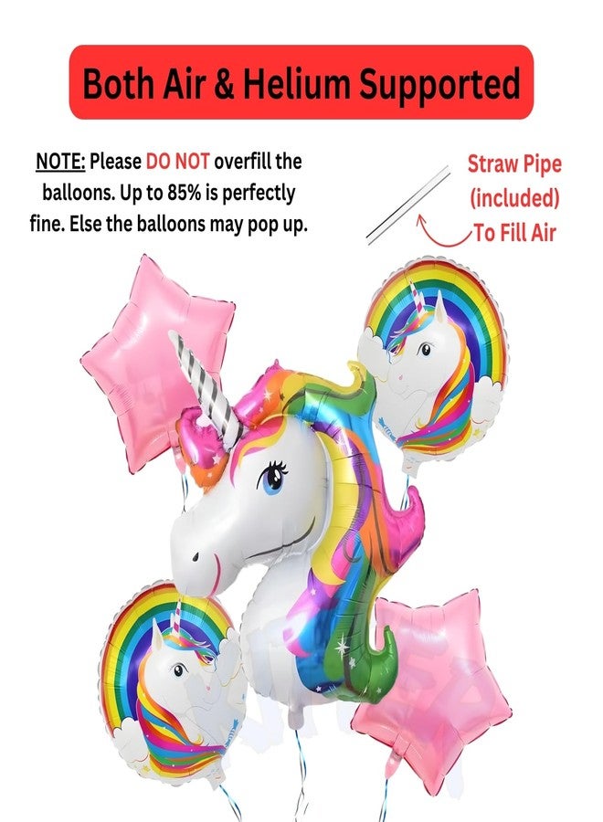 KITTER Unicorn Foil Balloon 5 Pcs Set | Metallic Unicorn Theme Birthday Decoration Items for Girls Boys Kids - Image 2