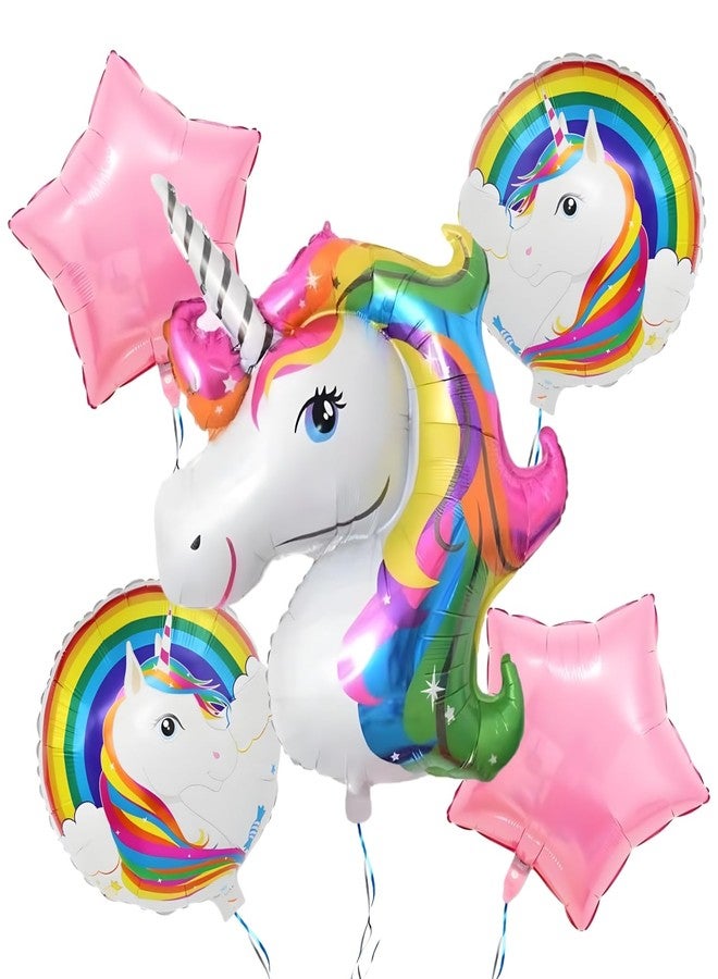 KITTER Unicorn Foil Balloon 5 Pcs Set | Metallic Unicorn Theme Birthday Decoration Items for Girls Boys Kids - Image 1