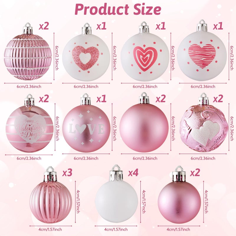 Wironlst Valentines Day Decorations, 21pcs Ball Shaped Valentine Ornaments for Tree, Xmas, Love Day and Wedding Anniversary Party (Pink) - Image 2