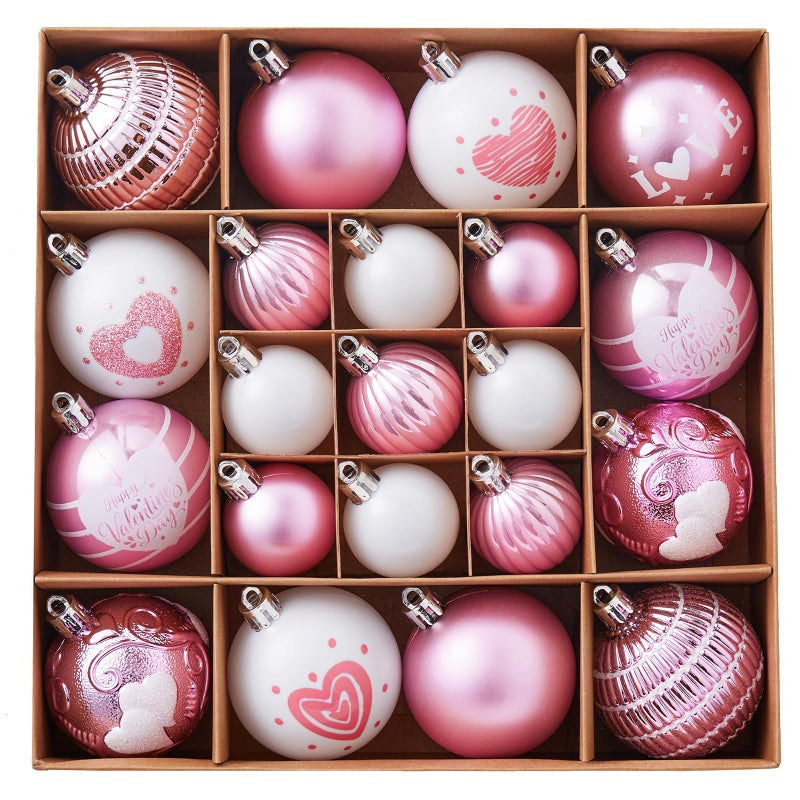 Wironlst Valentines Day Decorations, 21pcs Ball Shaped Valentine Ornaments for Tree, Xmas, Love Day and Wedding Anniversary Party (Pink) - Image 1
