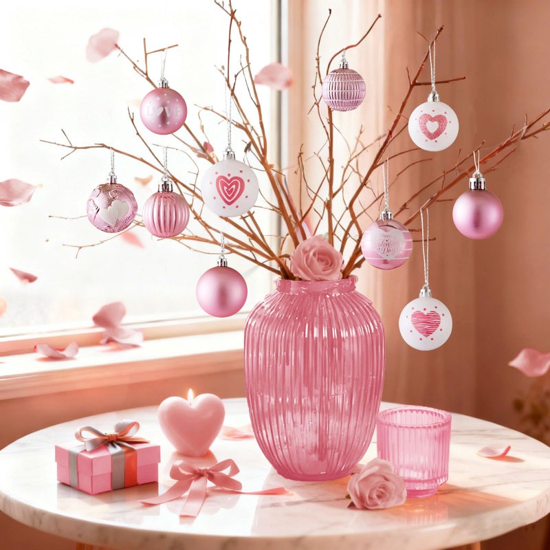 Wironlst Valentines Day Decorations, 21pcs Ball Shaped Valentine Ornaments for Tree, Xmas, Love Day and Wedding Anniversary Party (Pink) - Image 3
