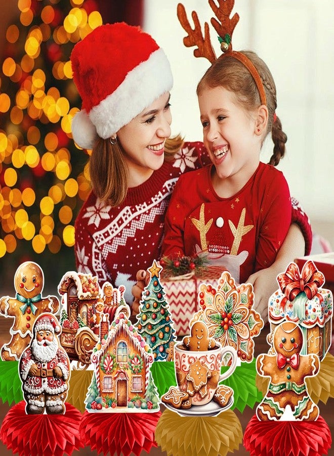 EUVBOKW 9 Pcs Gingerbread Honeycomb Centerpieces,Gingerbread House Party Decorations for Christmas Party Table Decor Holiday Favor Supplies - Image 3