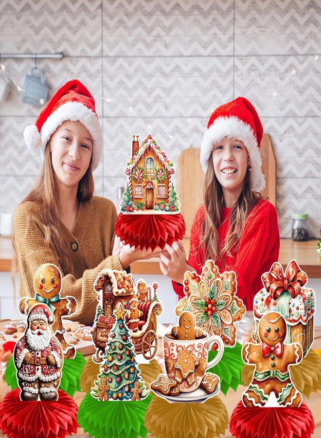 EUVBOKW 9 Pcs Gingerbread Honeycomb Centerpieces,Gingerbread House Party Decorations for Christmas Party Table Decor Holiday Favor Supplies - Image 4