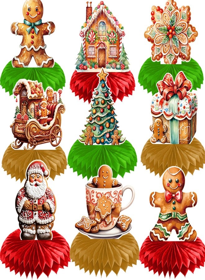 EUVBOKW 9 Pcs Gingerbread Honeycomb Centerpieces,Gingerbread House Party Decorations for Christmas Party Table Decor Holiday Favor Supplies - Image 1