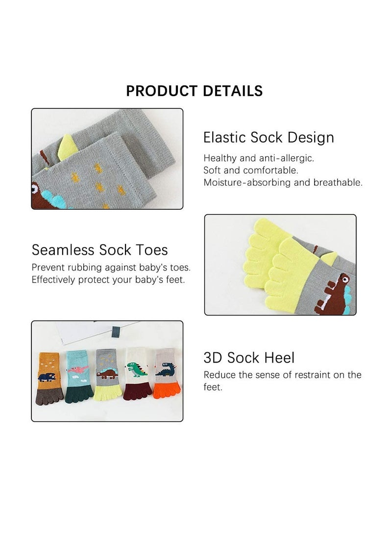 Excefore - 5 Pairs Cartoon Children Toe Socks Cotton Kids Finger Funny C ute Animal Pattern Novelty Christmas Sock for Boys Girls (6-9 Years) - Image 1