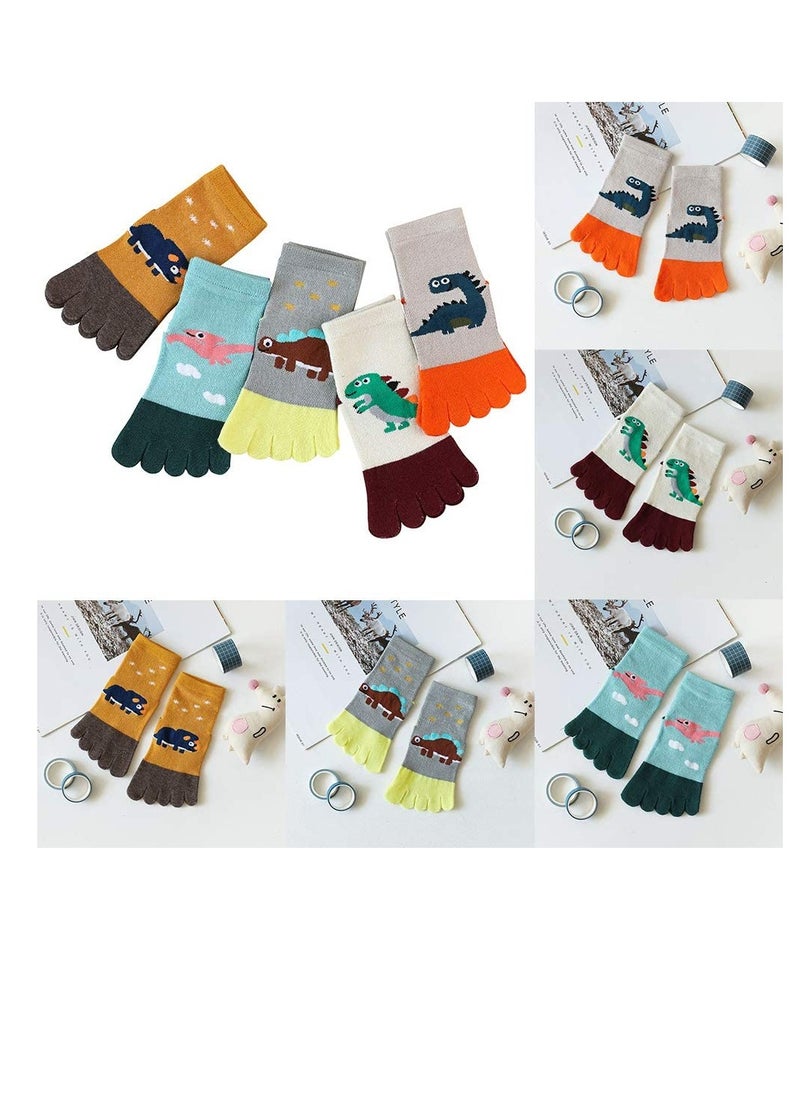 Excefore - 5 Pairs Cartoon Children Toe Socks Cotton Kids Finger Funny C ute Animal Pattern Novelty Christmas Sock for Boys Girls (6-9 Years) - Image 1