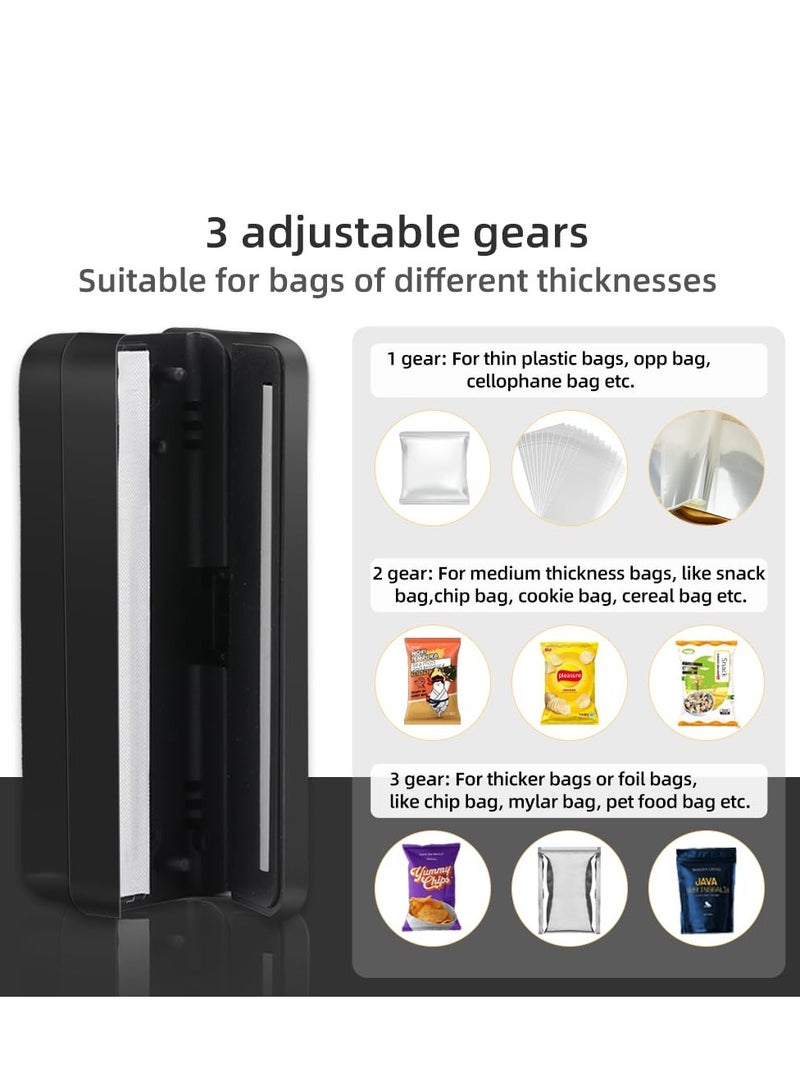 SOLARAE Mini Bag Sealer, USB Charger Potato Chip Bags Heat Sealer Capper, Reseals Snack Plastic Bag Heat Seal and Cutter, Sealing Machine Vacuum Impulse For Mylar Cereal Bags, Keep Food Fresh (Black) - Image 3