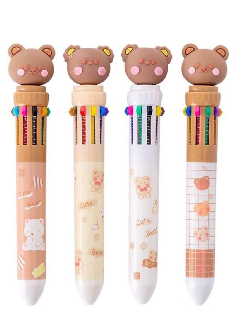 4 Pieces Retractable Multicolor Ballpoint Pens 10-in-1 Kids Adult Colored Ballpoint Pens for Office Back to School Supplies Students Children Girls Gift - Image 1