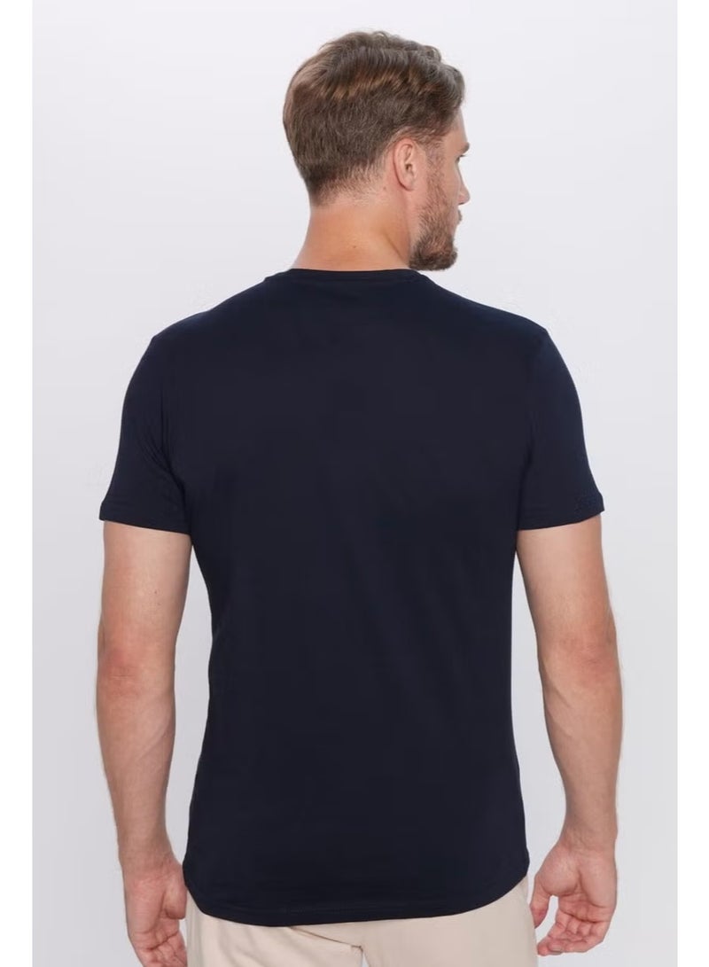 Tudors Men's Slim Fit Slim Cut 100% Cotton Soft Texture Navy Blue V Neck T-Shirt - Image 5