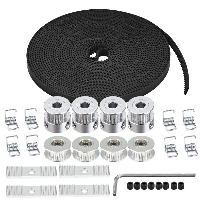 Zeelo 5M GT2 Timing Belt 6mm Width + 4pcs 20 Teeth 5mm Bore Timing Pulley Wheel + 4pcs Idler + 8pcs Tensioner Spring Torsion + 4pcs Gear Clamp Mount Block with Allen Wrench for 3D Printer - Image 1