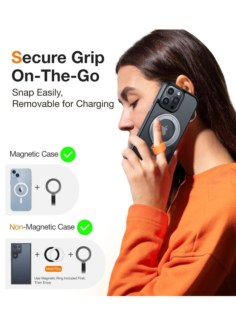 XiuWoo - 2023 Upgrade Magnetic Phone Grip Holder Kickstand with Silicone Loop, Compatible PopSockets MagSafe Ring Removable, for iPhone 15,14, 13, 12 11 Pro/Max/Plus/Mini,Samsung, Google (Silver) - Image 1
