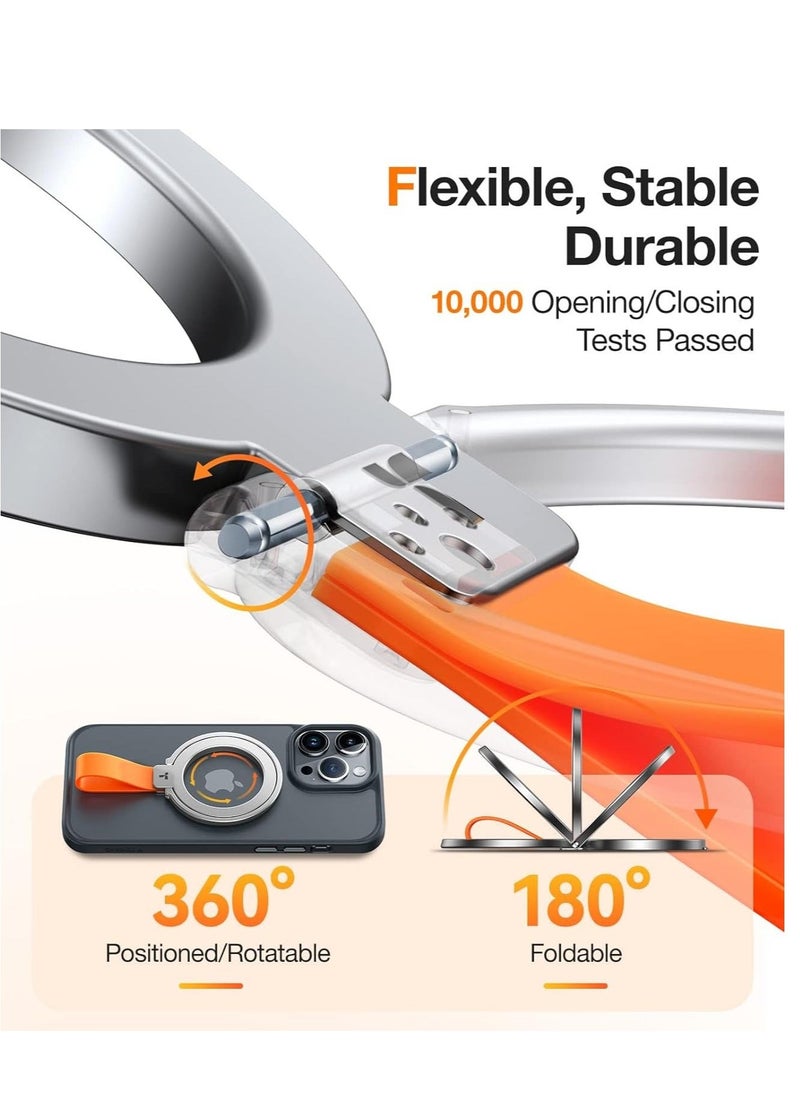 XiuWoo - 2023 Upgrade Magnetic Phone Grip Holder Kickstand with Silicone Loop, Compatible PopSockets MagSafe Ring Removable, for iPhone 15,14, 13, 12 11 Pro/Max/Plus/Mini,Samsung, Google (Silver) - Image 1