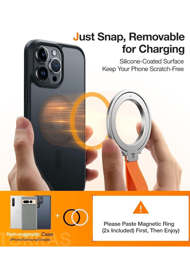 XiuWoo - 2023 Upgrade Magnetic Phone Grip Holder Kickstand with Silicone Loop, Compatible PopSockets MagSafe Ring Removable, for iPhone 15,14, 13, 12 11 Pro/Max/Plus/Mini,Samsung, Google (Silver) - Image 1