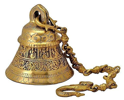 ARTVARKO Ethnic God Lord Vishnu Ghanta Dashavtar Engraved On Brass Metal Hanging Bell with Chain Big Ghanti for Mandir Pooja Home Décor Gift Door - Image 4