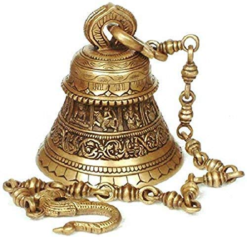 ARTVARKO Ethnic God Lord Vishnu Ghanta Dashavtar Engraved On Brass Metal Hanging Bell with Chain Big Ghanti for Mandir Pooja Home Décor Gift Door - Image 1