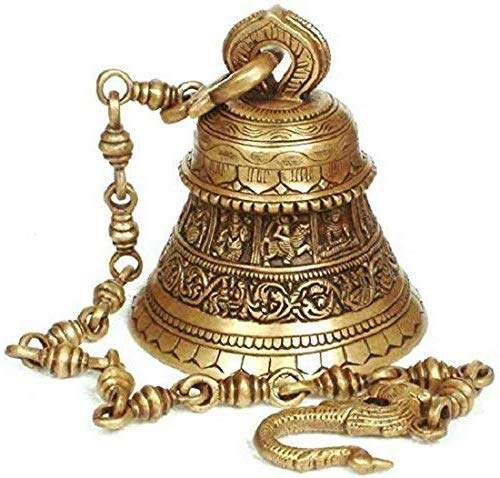 ARTVARKO Ethnic God Lord Vishnu Ghanta Dashavtar Engraved On Brass Metal Hanging Bell with Chain Big Ghanti for Mandir Pooja Home Décor Gift Door - Image 2