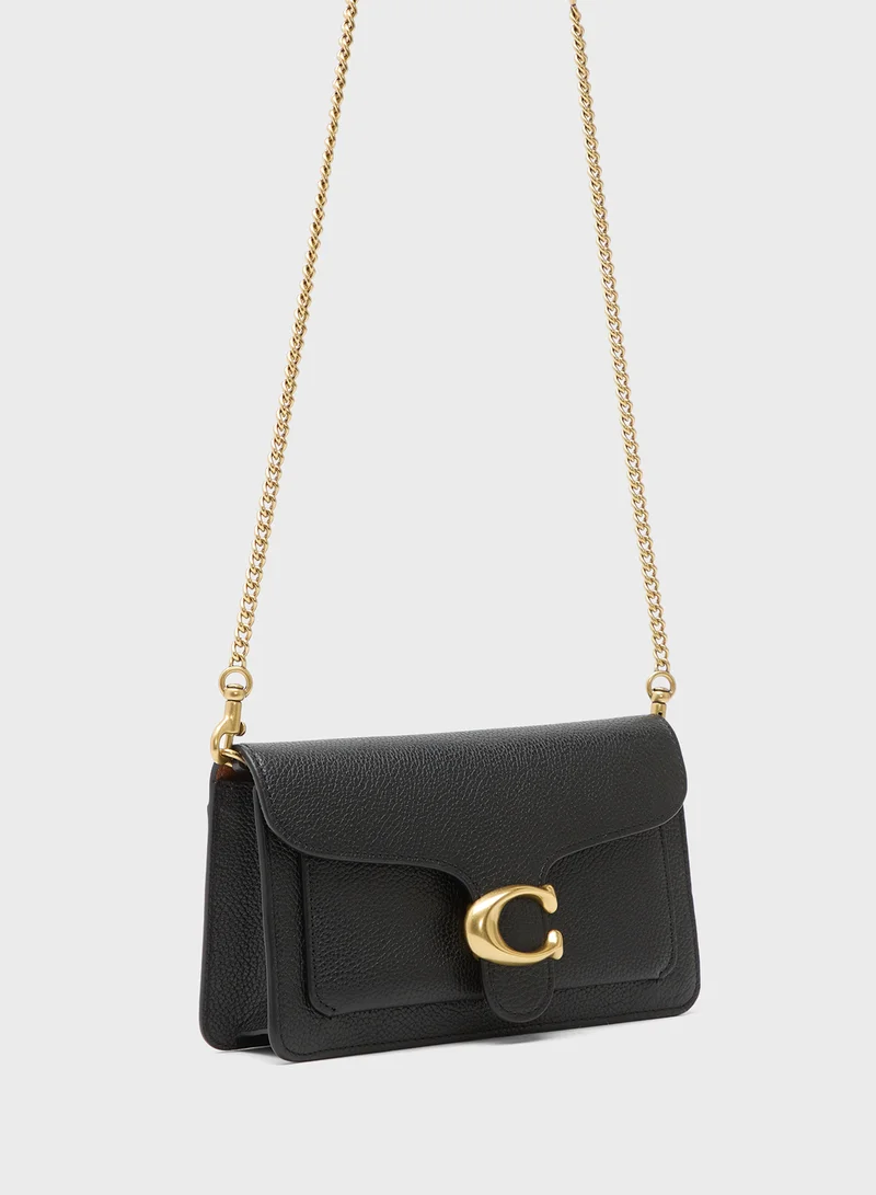 كوتش حقيبة يد كلاتش بسلسلة تابى من جلد الحصى المصقول