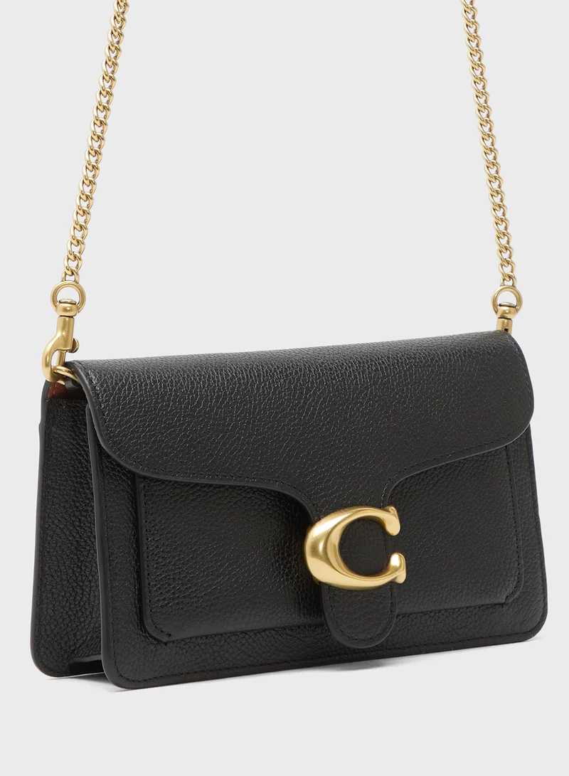 كوتش حقيبة يد كلاتش بسلسلة تابى من جلد الحصى المصقول