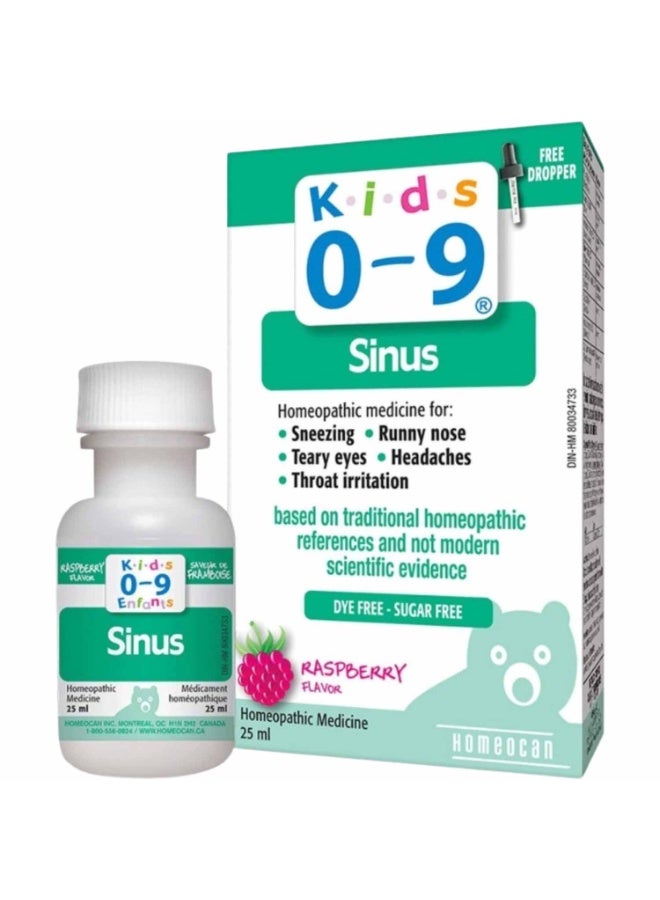 Kids 0-9 Sinus Drops Raspberry Flavor 25ml – Homeopathic Medicine, Dye Free & Sugar Free