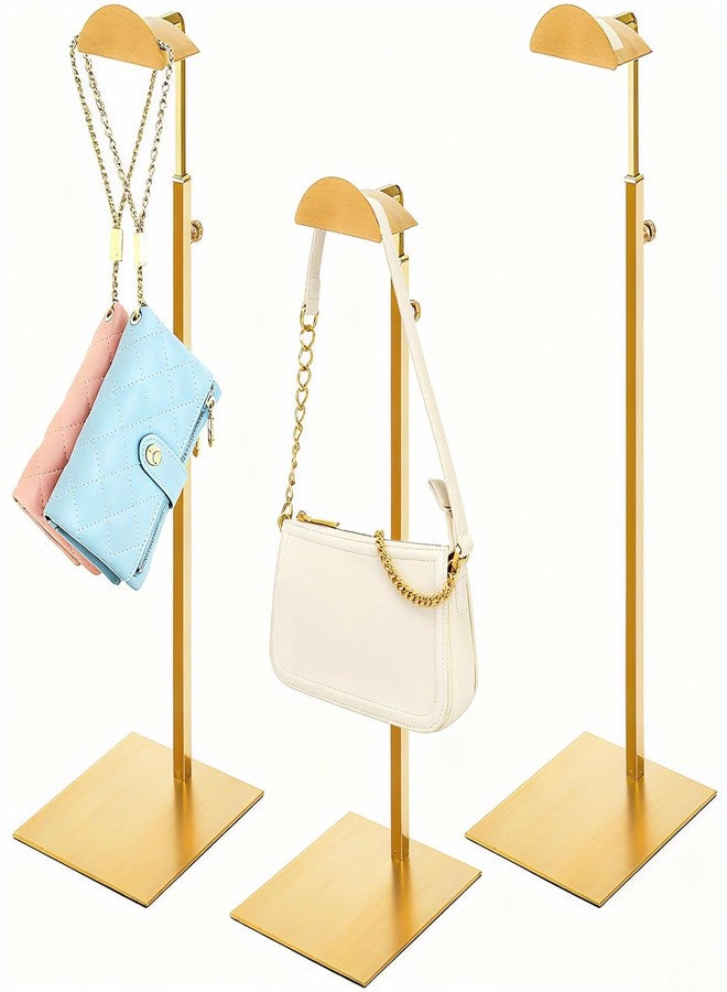 Hacaroa Set of 3 Purse Display Stand Stainless Steel, Adjustable Metal Handbag Holder Gold Tabletop Bag Rack, Single Hook Jewelry Display Stand for Closet, Boutique, Store - Image 1
