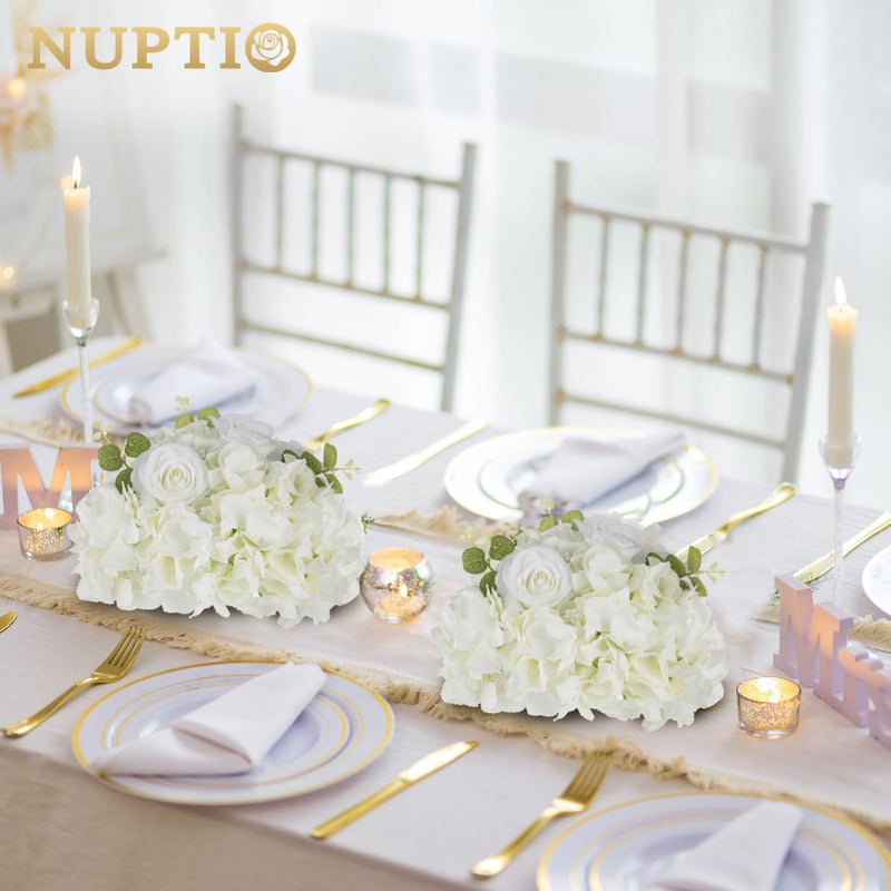 NUPTIO Flower Ball Arrangement Bouquet: 2 Pcs 11.8 inch Diameter White Rose Fake Flowers Balls for Wedding Centerpiece Decorations Artificial Flower Centerpieces for Tables - Image 2