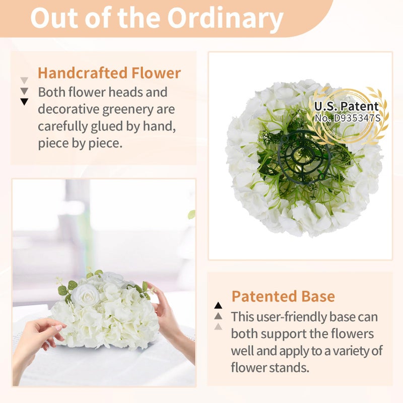 NUPTIO Flower Ball Arrangement Bouquet: 2 Pcs 11.8 inch Diameter White Rose Fake Flowers Balls for Wedding Centerpiece Decorations Artificial Flower Centerpieces for Tables - Image 5