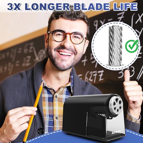 AFMAT مبراة أقلام كهربائية AFMAT PSX2 للفصول الدراسية، 6 فتحات، مبراة أقلام ثقيلة الاستخدام للمنزل، مبراة أقلام تعمل بالكهرباء لأقلام 6-11 مم، توقف تلقائي، سريعة جداً، توفر الأقلام، سوداء - Image 4