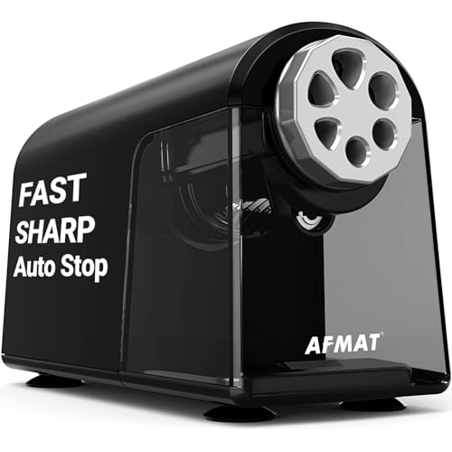 AFMAT مبراة أقلام كهربائية AFMAT PSX2 للفصول الدراسية، 6 فتحات، مبراة أقلام ثقيلة الاستخدام للمنزل، مبراة أقلام تعمل بالكهرباء لأقلام 6-11 مم، توقف تلقائي، سريعة جداً، توفر الأقلام، سوداء - Image 1