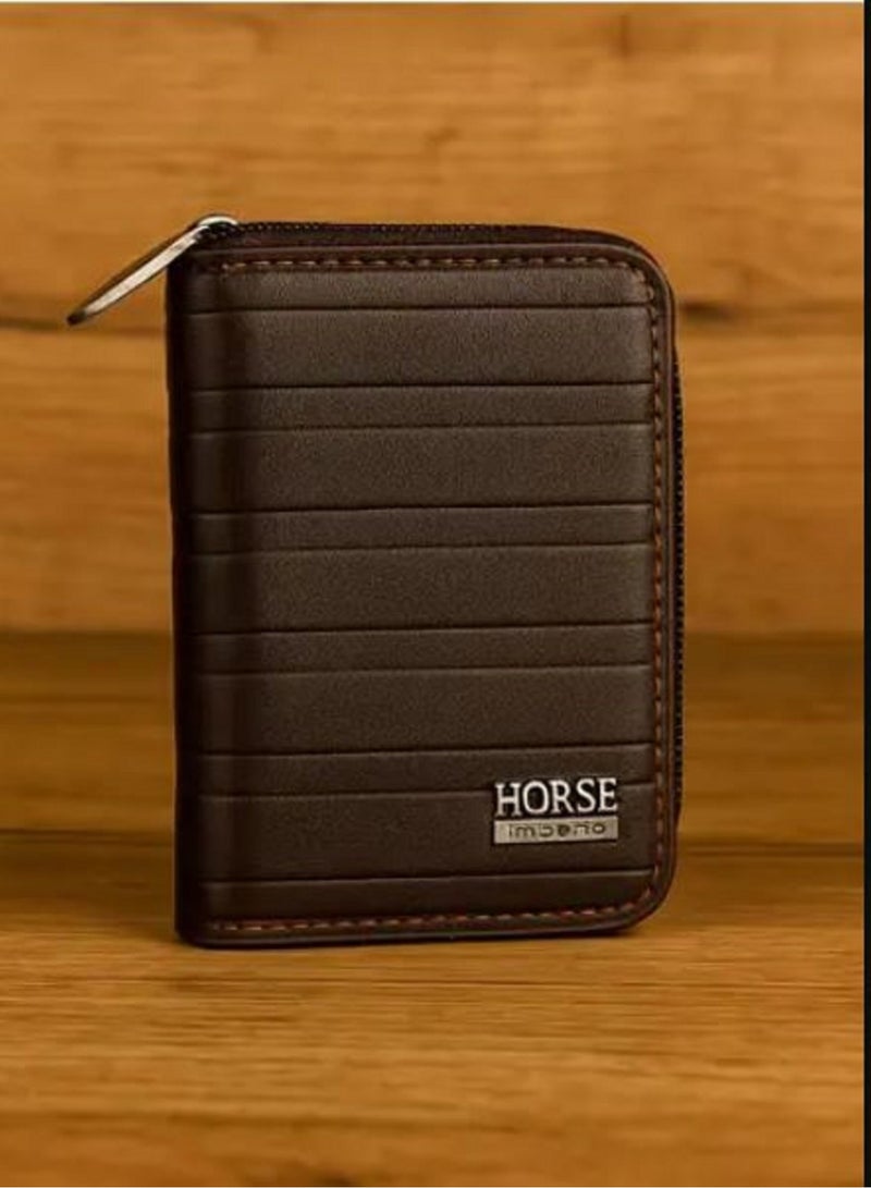 Horse Men's Zip Card Wallet - Stylish Faux Leather, Slim and Secure Design for Cards and Cash, Classic Color - Brown - Image 1