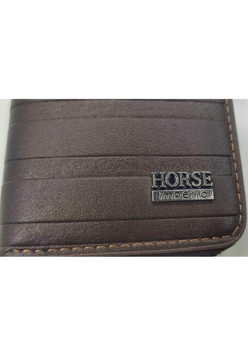 Horse Men's Zip Card Wallet - Stylish Faux Leather, Slim and Secure Design for Cards and Cash, Classic Color - Brown - Image 5