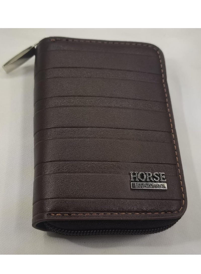 Horse Men's Zip Card Wallet - Stylish Faux Leather, Slim and Secure Design for Cards and Cash, Classic Color - Brown - Image 2
